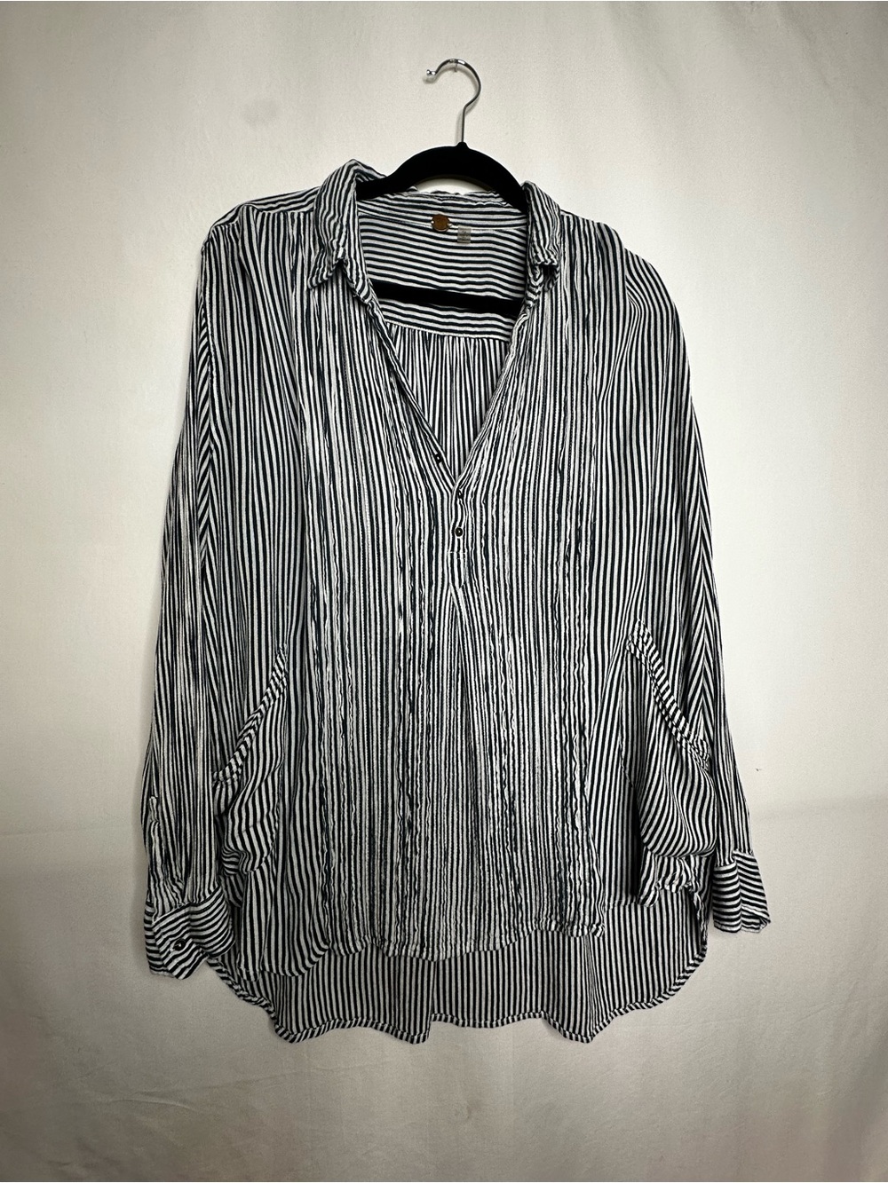 Relaxed Black & White Striped Button-Down Shirt